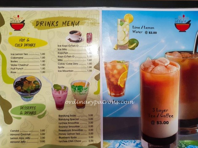My Spice Affair beverages menu