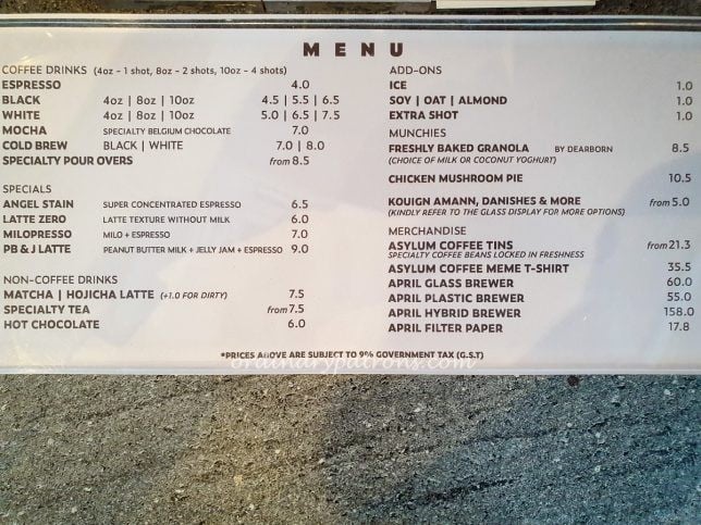 Asylum Menu