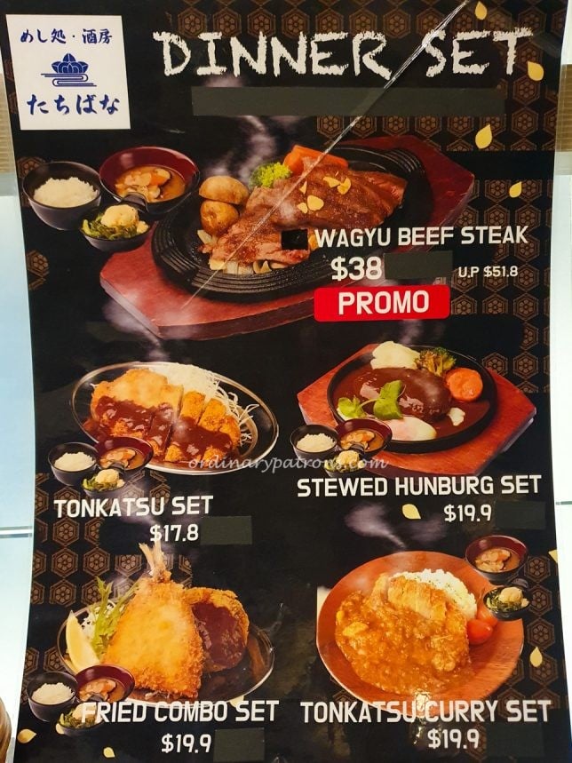 Izakaya Tachibana Set dinner Menu