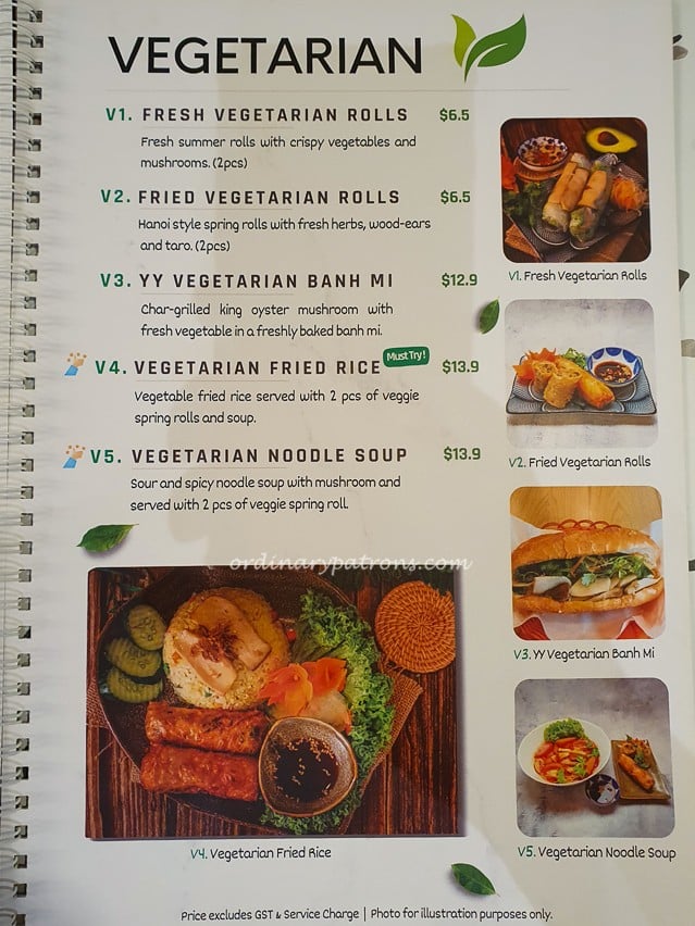 YenneY Vegetarian Menu
