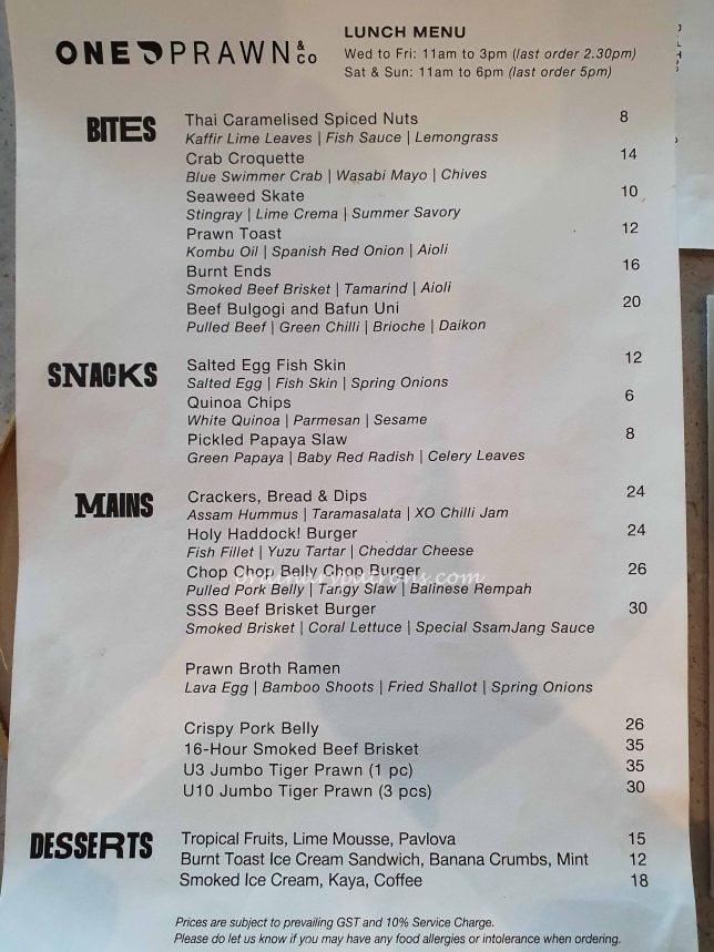 Menu of One Prawn & Co