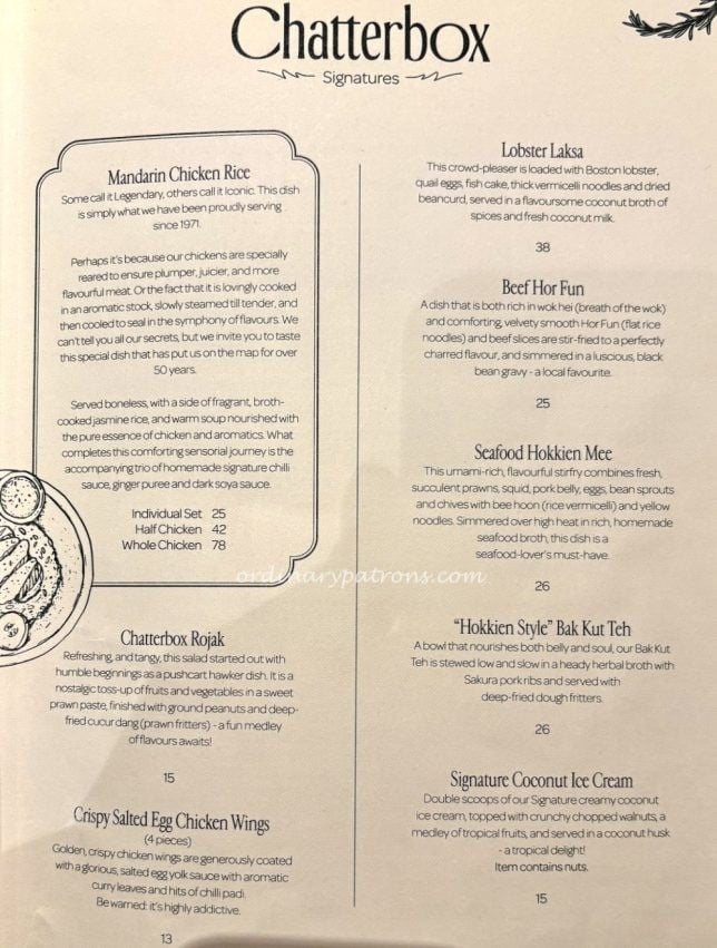 Chatterbox Menu - Signatures