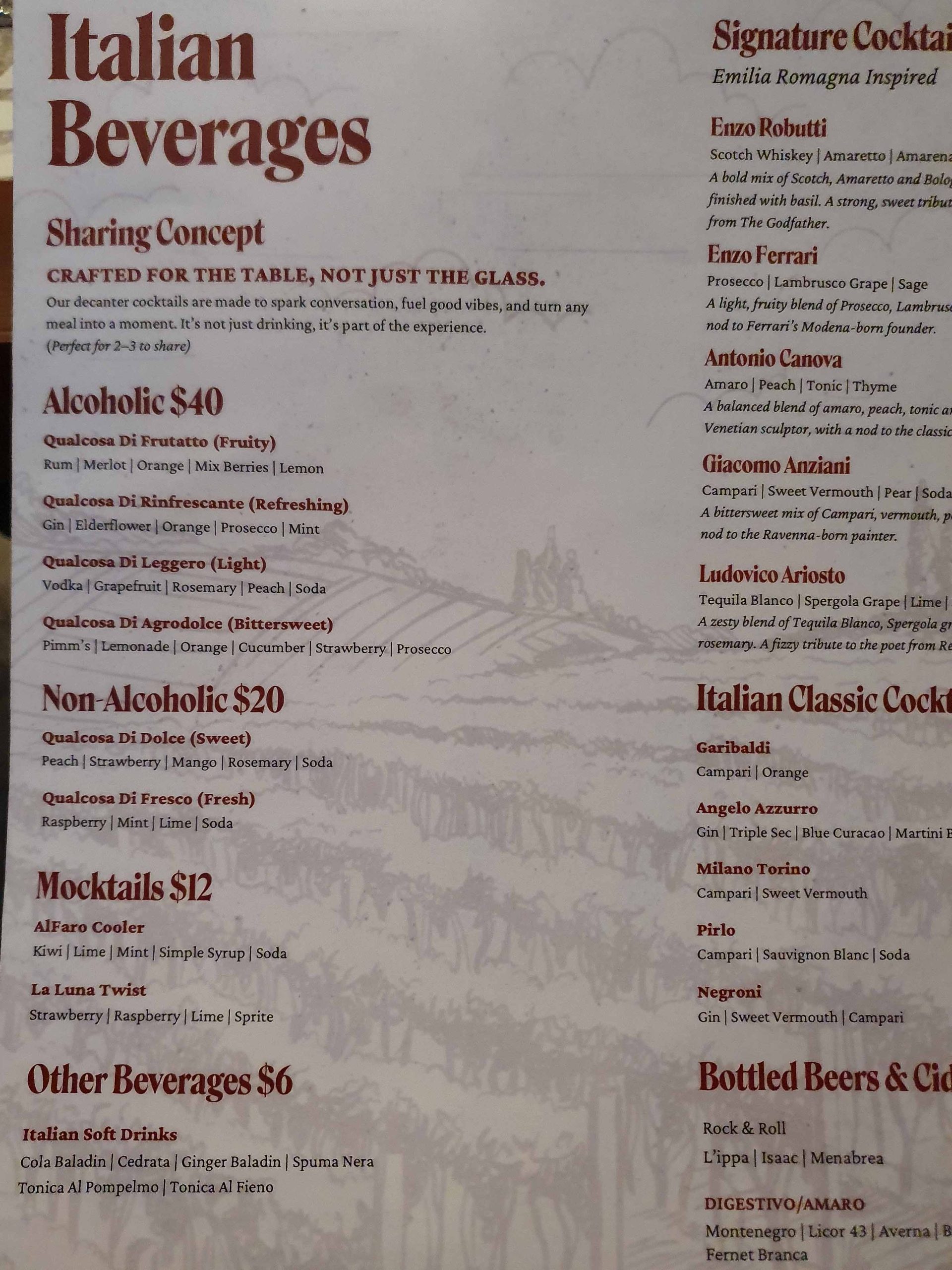 La Torre’s drinks menu