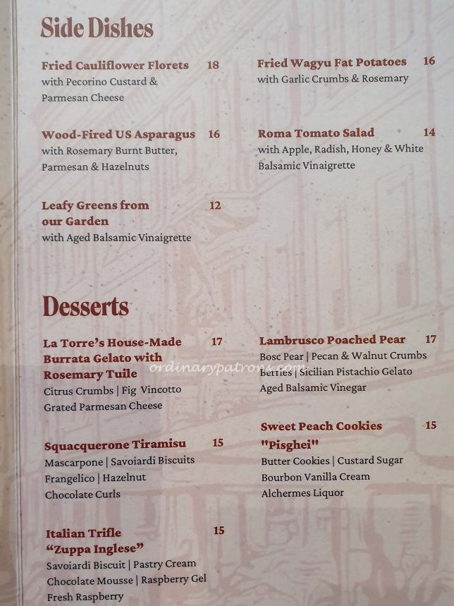 Menu of La Torre by MONTI