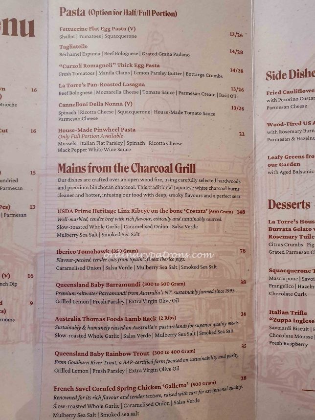 Menu of La Torre by MONTI