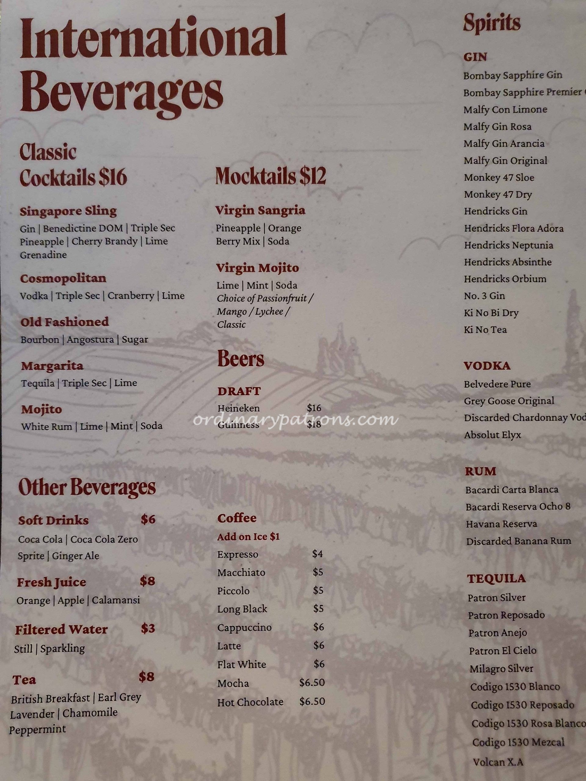La Torre’s International Beverages menu
