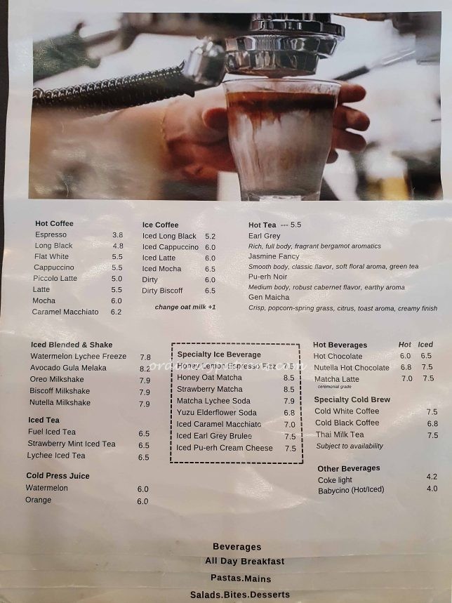 Menu of Refuel Cafe at Bedok Reservoir
