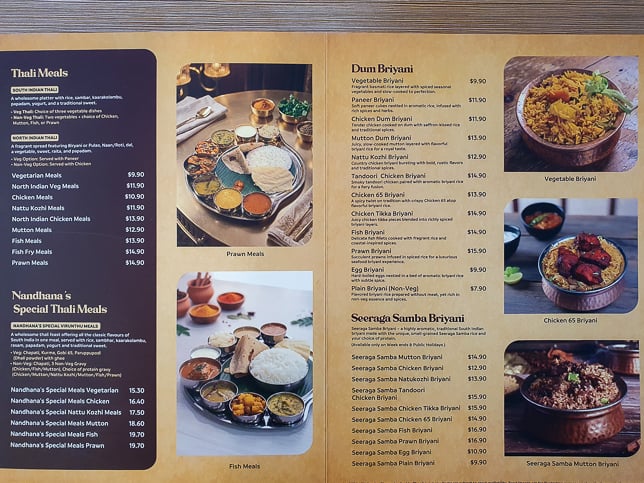 Nandhana's menu