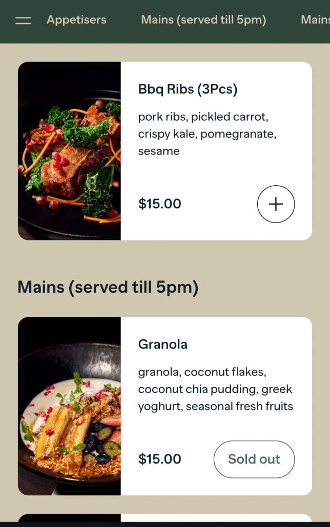 BB Recreational Club Cafe Menu