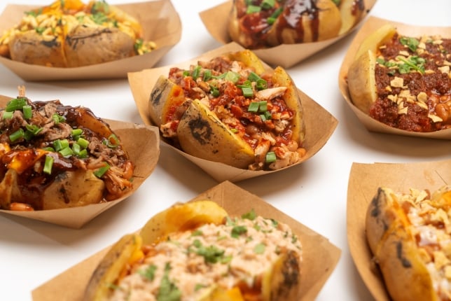 baked Russet potatoes loaded with Ayam Brand Baked Beans 