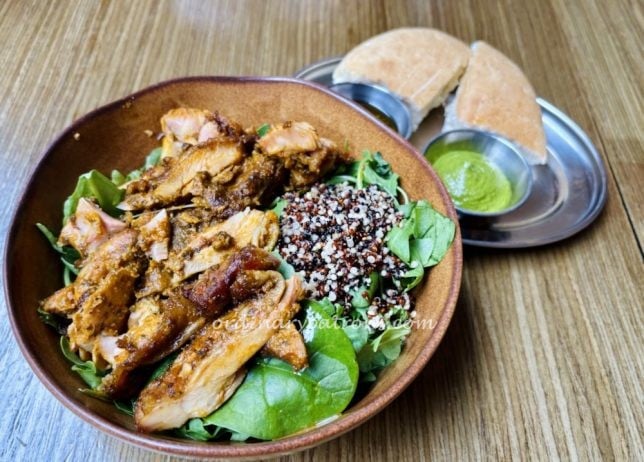 Grilled Chipotle Chicken bowl ($14) and a vegetarian Mushroom Shakshuka ($16).