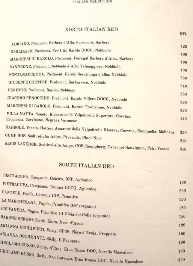 Sophia St Regis Singapore Wine List