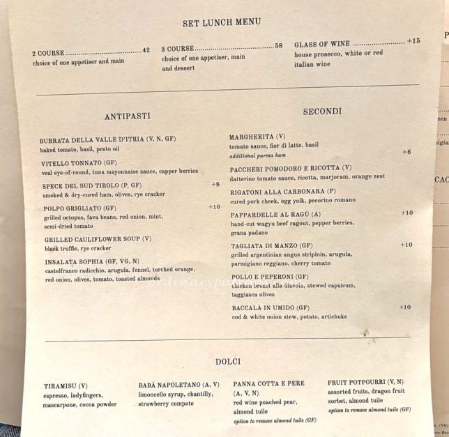 Sophia St Regis Singapore restaurant set lunch menu 