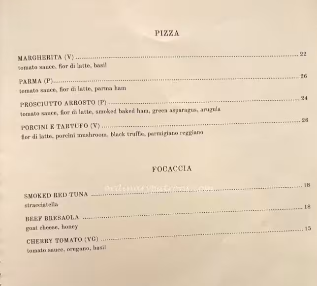 Sophia St Regis Singapore Menu