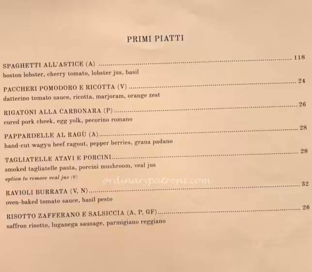 Sophia St Regis Menu