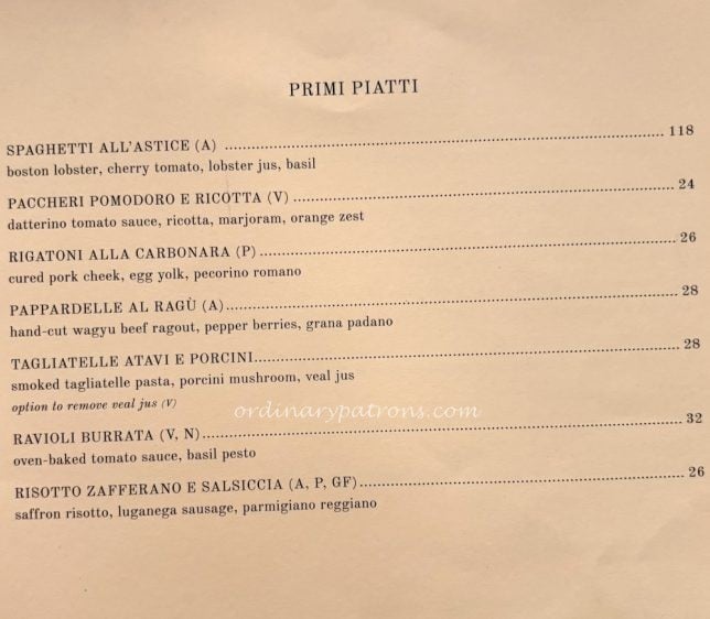Sophia St Regis Menu