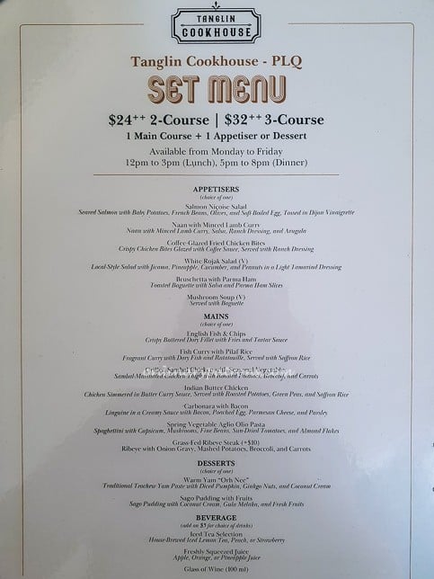Tanglin Cookhouse Set Menu