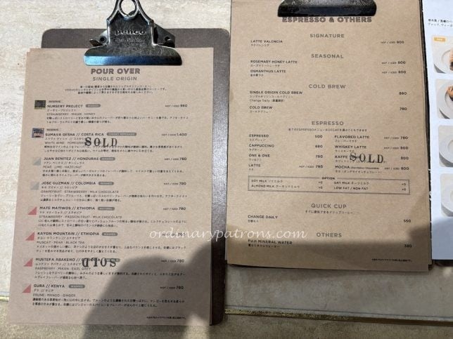 Verve Coffee Roasters Ebisu Menu
