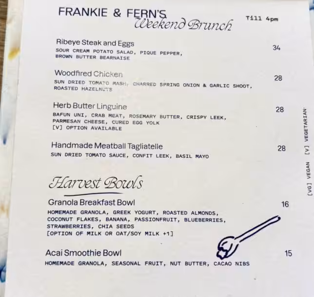 Brunch at Popular Holland Village Cafe - Frankie & Fern's Menu