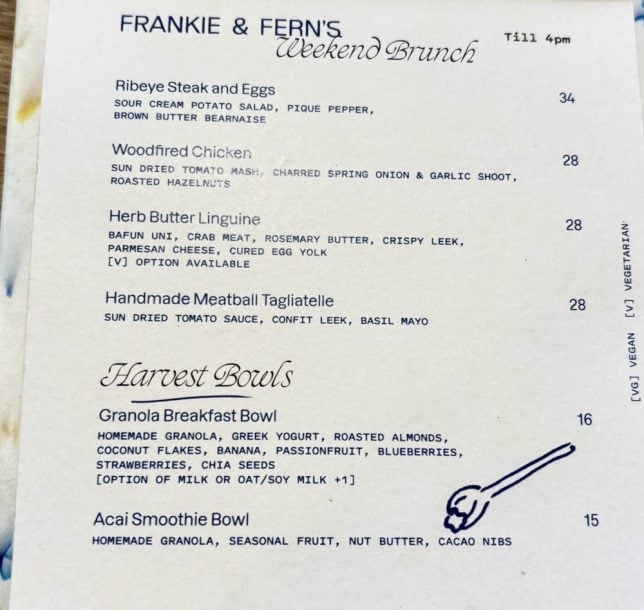Brunch at Popular Holland Village Cafe - Frankie & Fern's Menu