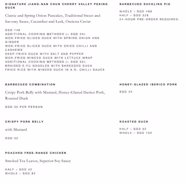 Jiang Nan Chun Four Seasons Menu