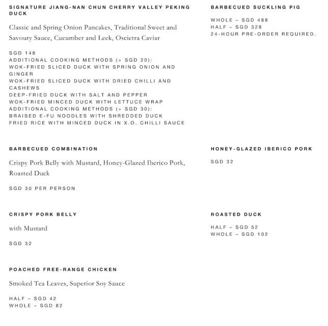 Jiang Nan Chun Four Seasons Menu