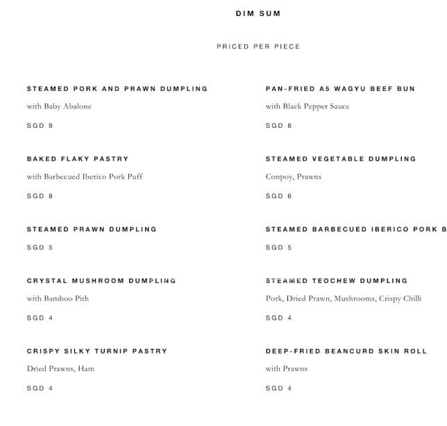 Jiang Nan Chun Four Seasons Dim Sum Menu