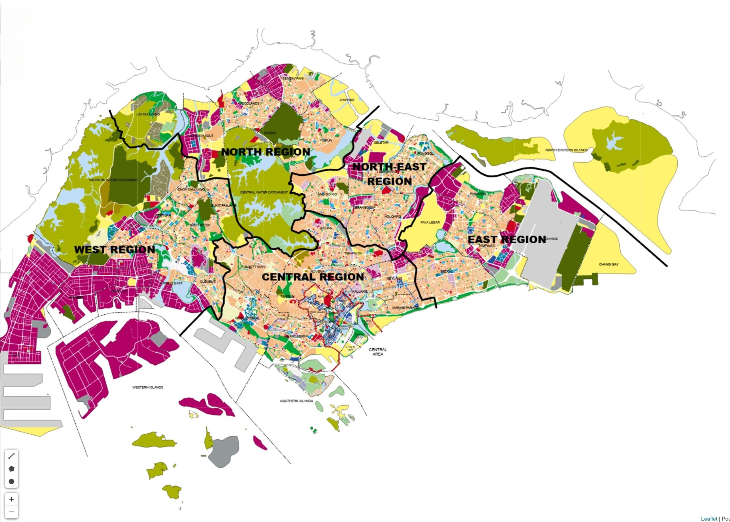 Singapore Map - Central, East, North, North-East and West.