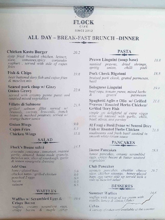 Flock Cafe Menu