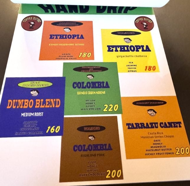 Coffee Dumbo Taipei coffee price list menu