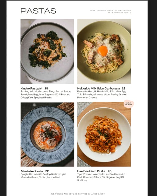 Hello Arigato Menu - Pastas