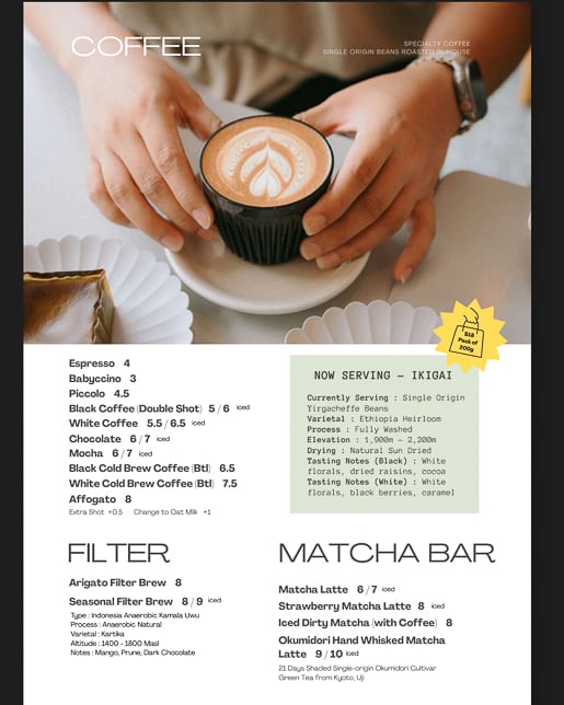 Hello Arigato Beverage Menu