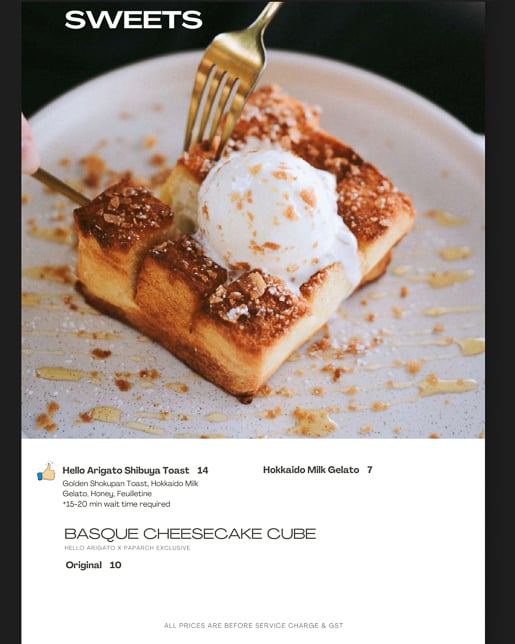 Hello Arigato Menu - Sweets