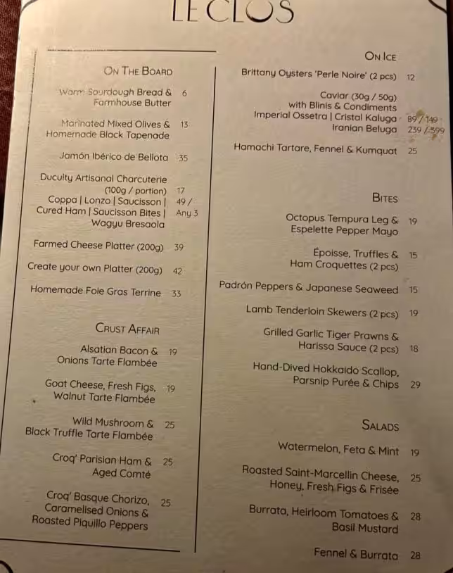 Le Clos Wine House & Restaurant review Singapore food menu