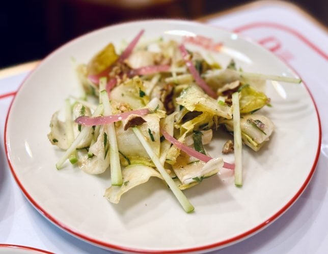 Salade d’Endives (endive Salad with walnuts and green apple $12).