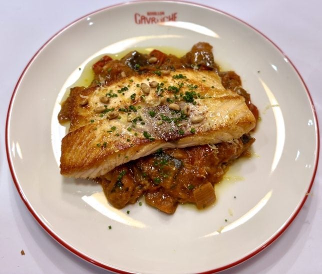 Bouillon Gavroche - Saumon Ratatouille (pan-seared salmon in vegetable stew $24)