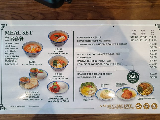 A Star Curry Puff Menu