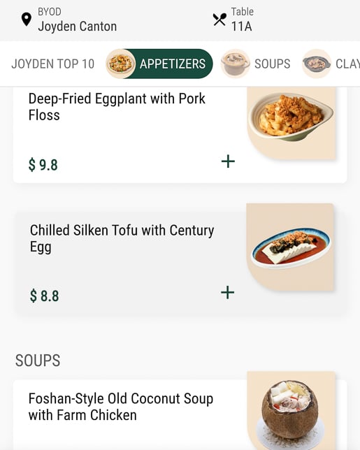 Joyden Canton Menu 