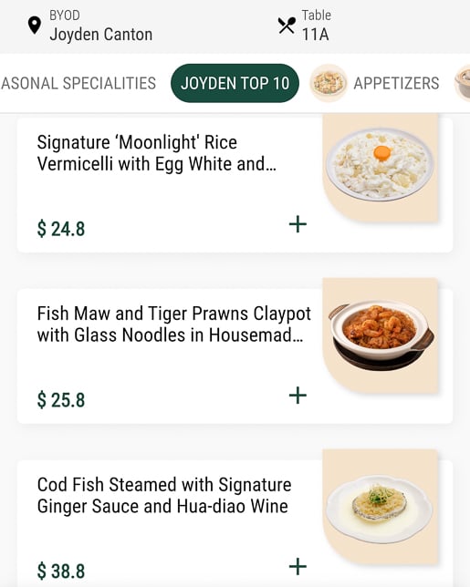 Joyden Canton Top 10 Menu Items