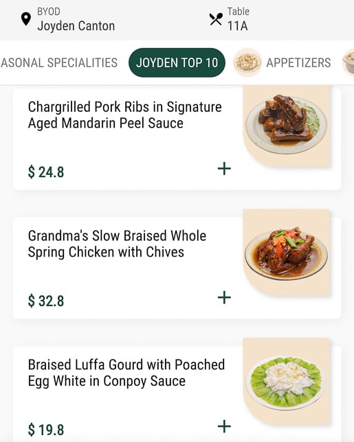 Joyden Canton Top 10 Menu Items