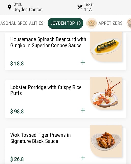 Joyden Canton Top 10 Menu Items