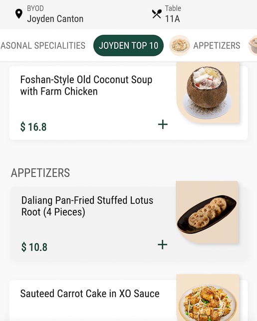 Joyden Canton Top 10 Menu Items