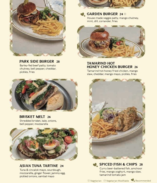 Menu of Park Side Cafe