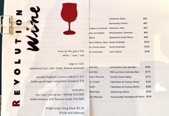Revolution Wine Bistro Wine list