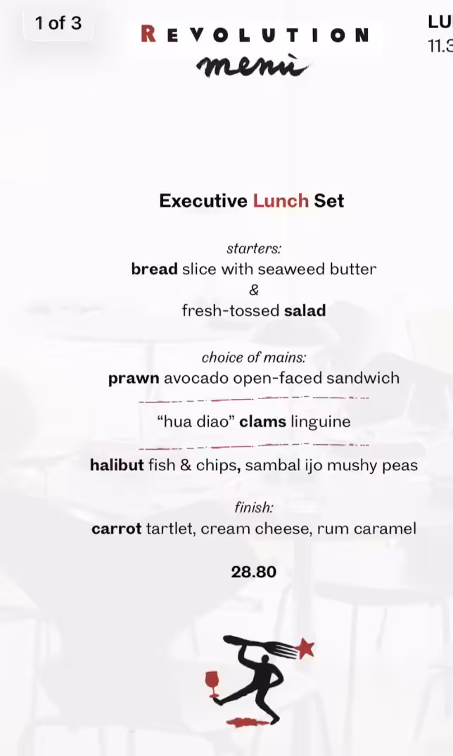 Revolution Wine Bistro set lunch menu