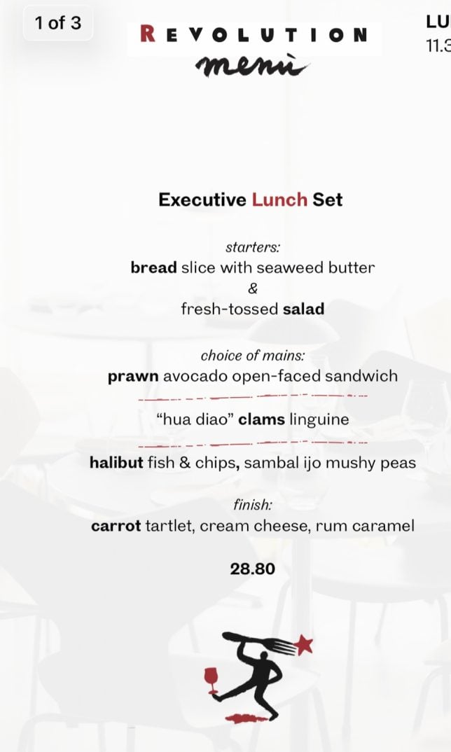 Revolution Wine Bistro set lunch menu
