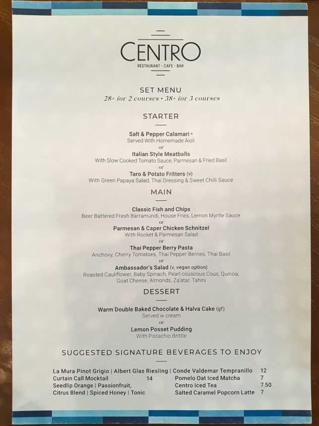 Centro Shaw Lido Restaurant set menu