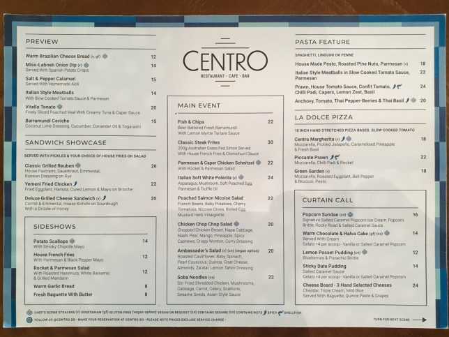 Centro Shaw Lido Restaurant menu 