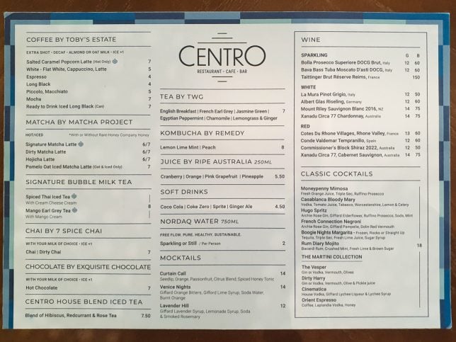 Centro Shaw Lido Restaurant menu