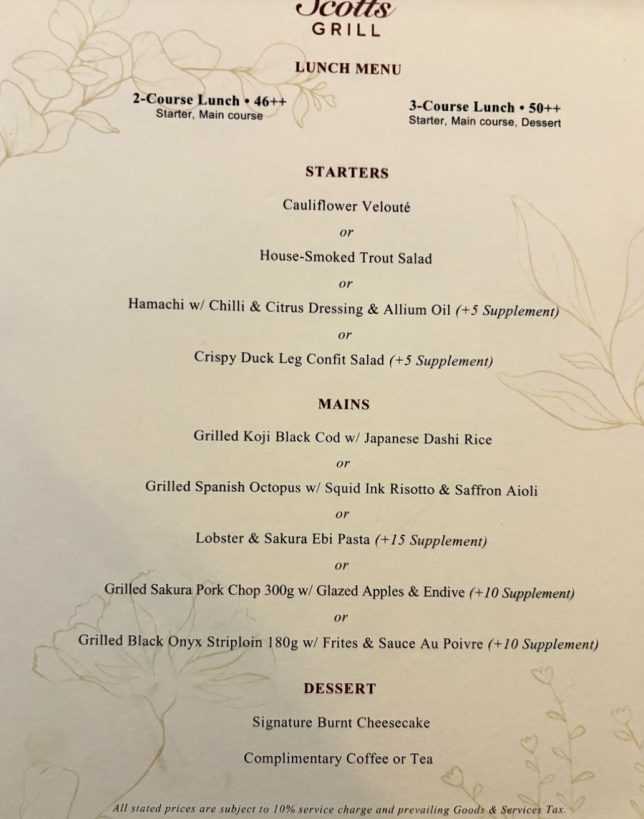 Scotts Grill Lunch menu